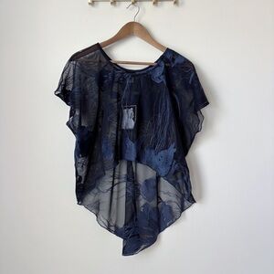 Staples Sheer Blue Floral High Low Layering Top Small NEW NWT